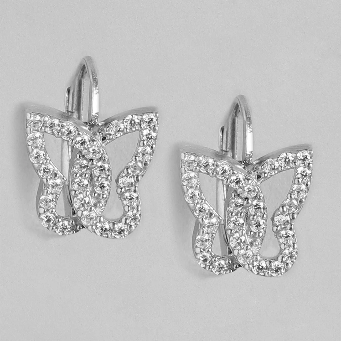 Butterfly CZ Rhodium Plated 925 Sterling Silver Earrings - Image 3