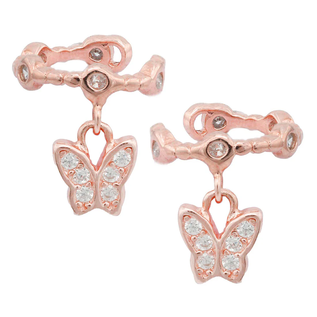 Butterflies and Rings Rose Gold 925 Silver Earcuffs - Image 4