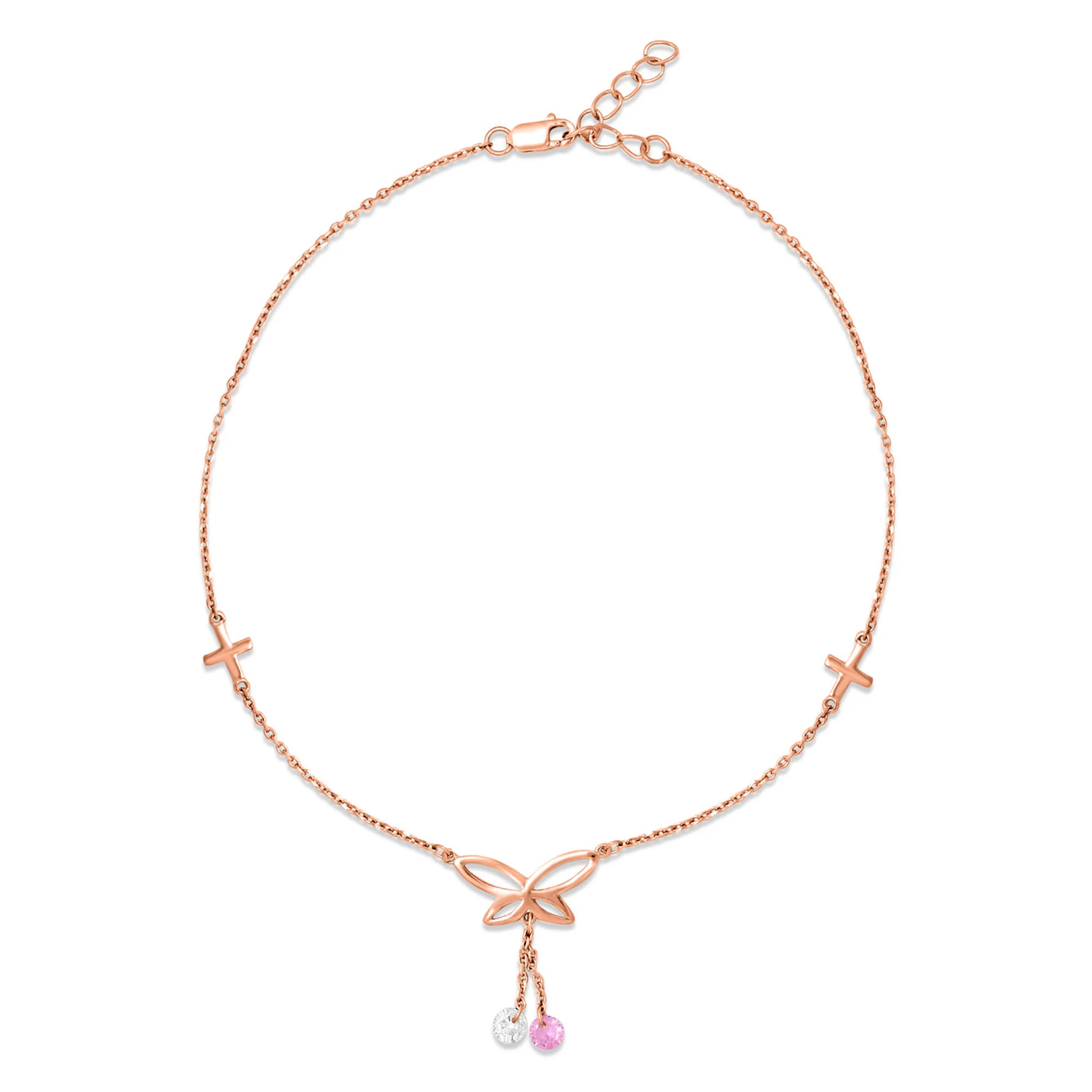 Butterfly Rose Gold Plated 925 Sterling Silver Charm Anklet - Image 7