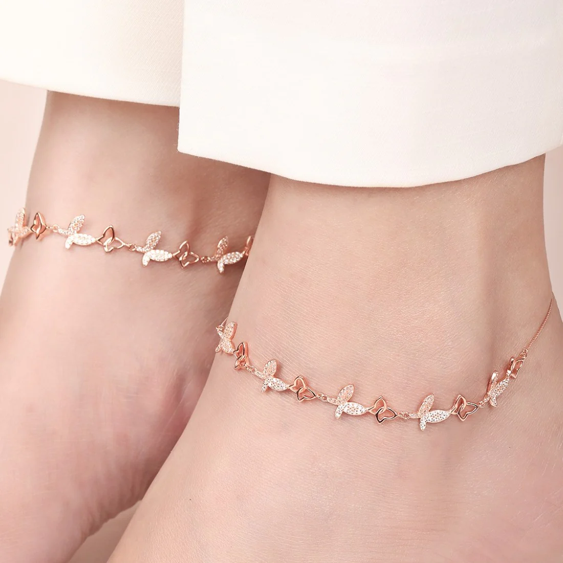 Butterfly Rose Gold Plated Embraced 925 Sterling Silver Anklet - Image 3