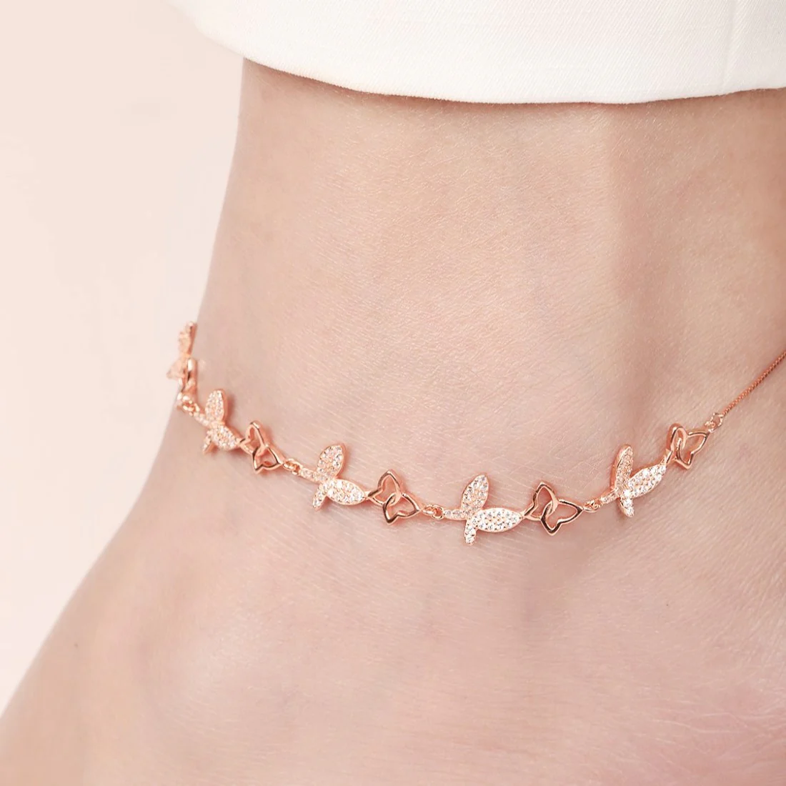 Butterfly Rose Gold Plated Embraced 925 Sterling Silver Anklet - Image 4