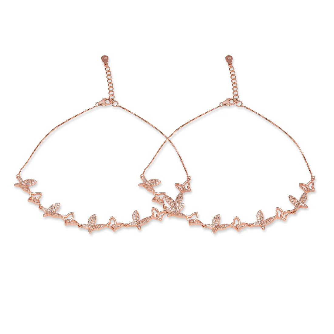 Butterfly Rose Gold Plated Embraced 925 Sterling Silver Anklet - Image 5