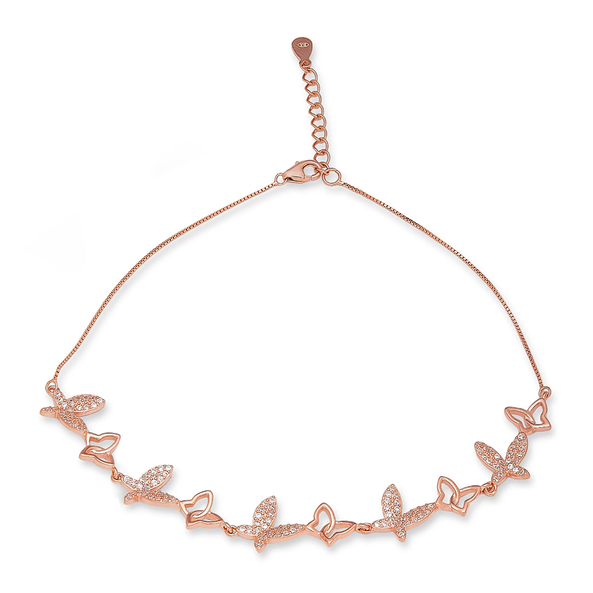 Butterfly Rose Gold Plated Embraced 925 Sterling Silver Anklet - Image 6