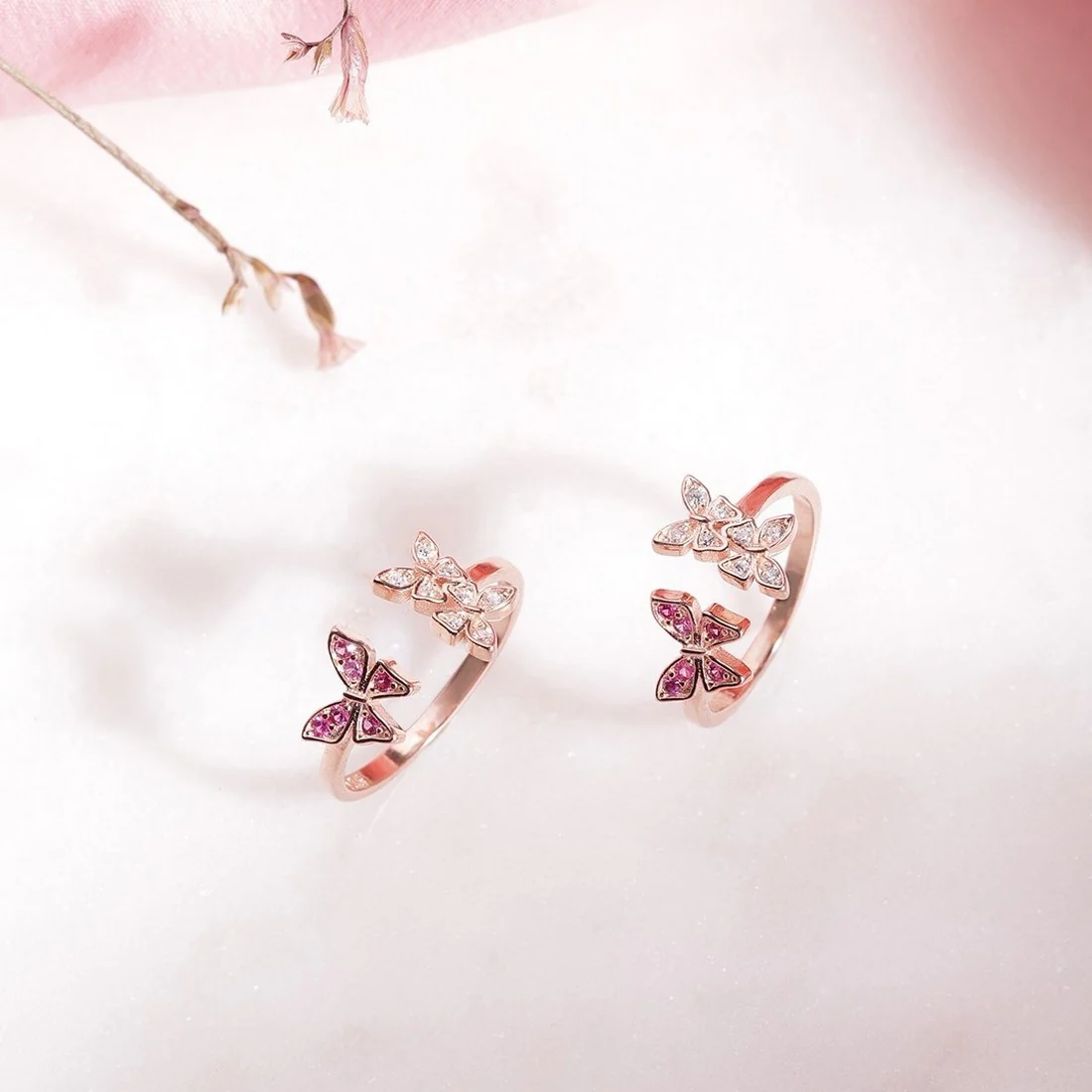 Butterfly Studded Rose Gold Plated 925 Sterling Silver Toe Ring - Image 3