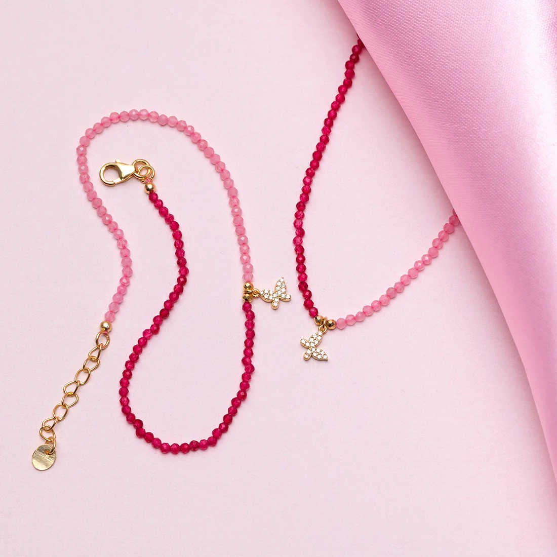 CZ Butterfly Dual-Beads 925 Sterling Silver Anklet - Image 3