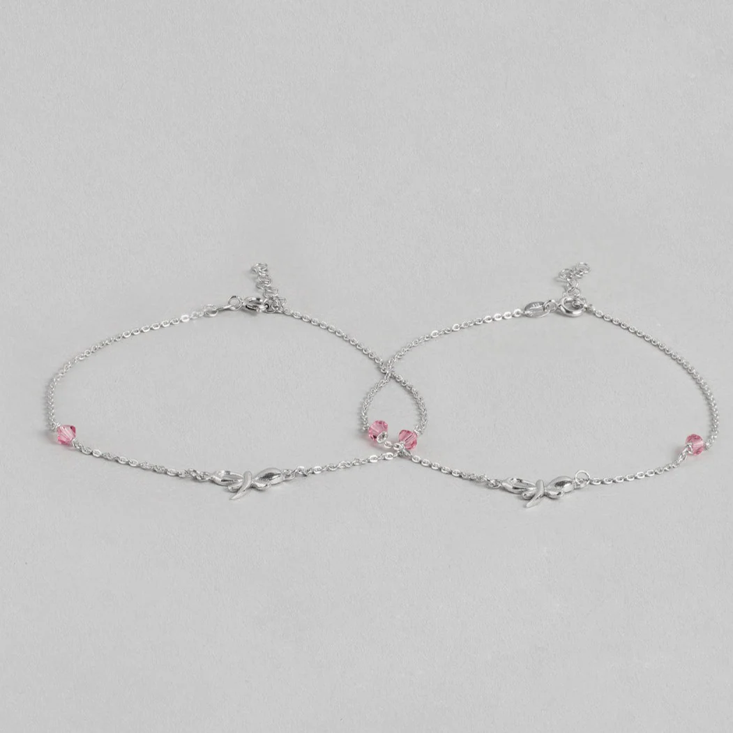 Butterfly with studded stone 925 Sterling Silver Anklets - Image 6