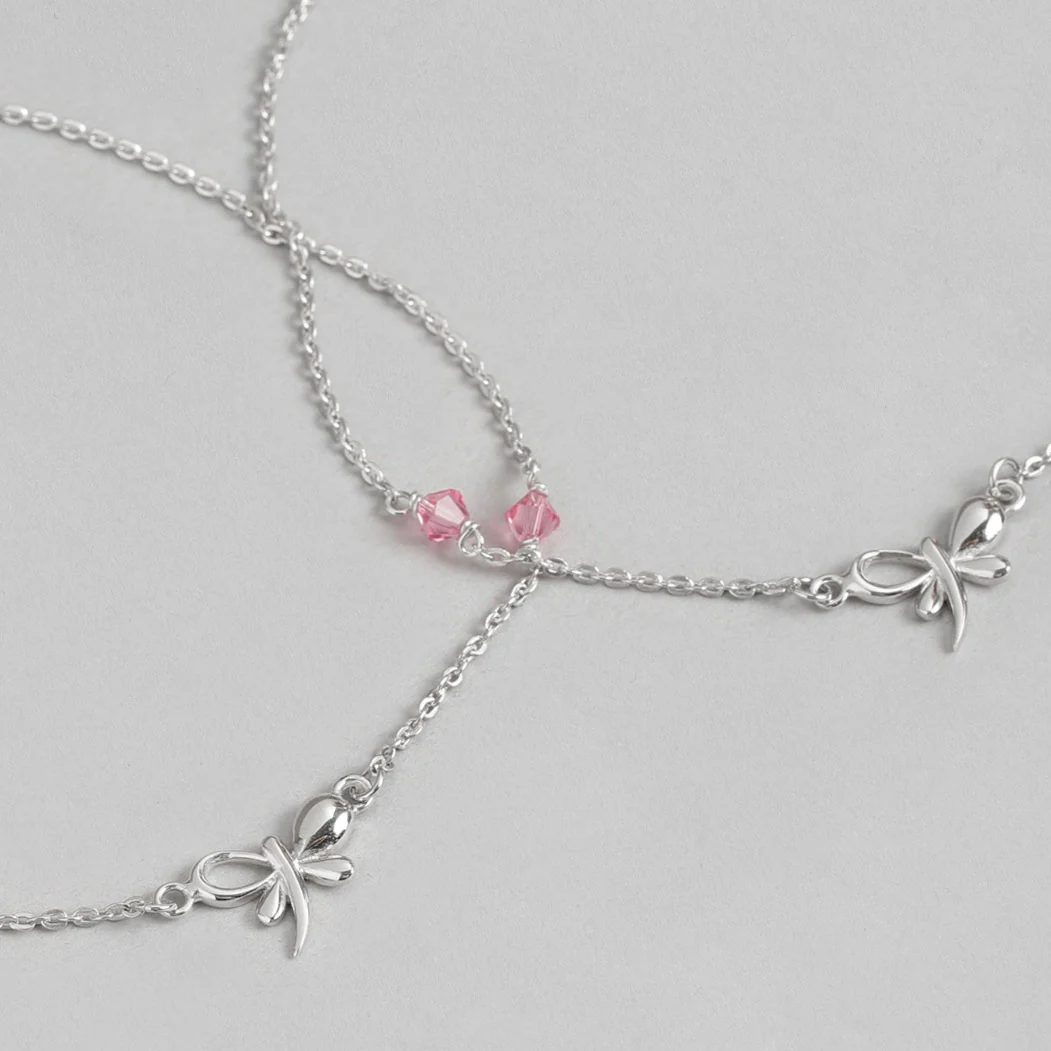 Butterfly with studded stone 925 Sterling Silver Anklets - Image 8
