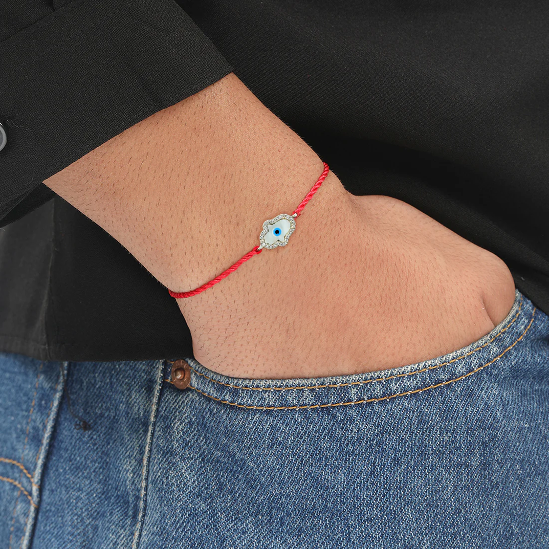 Charm Of Protection With CZ Rhodium-Plated Sterling Silver Thread Rakhi For Him - Image 3