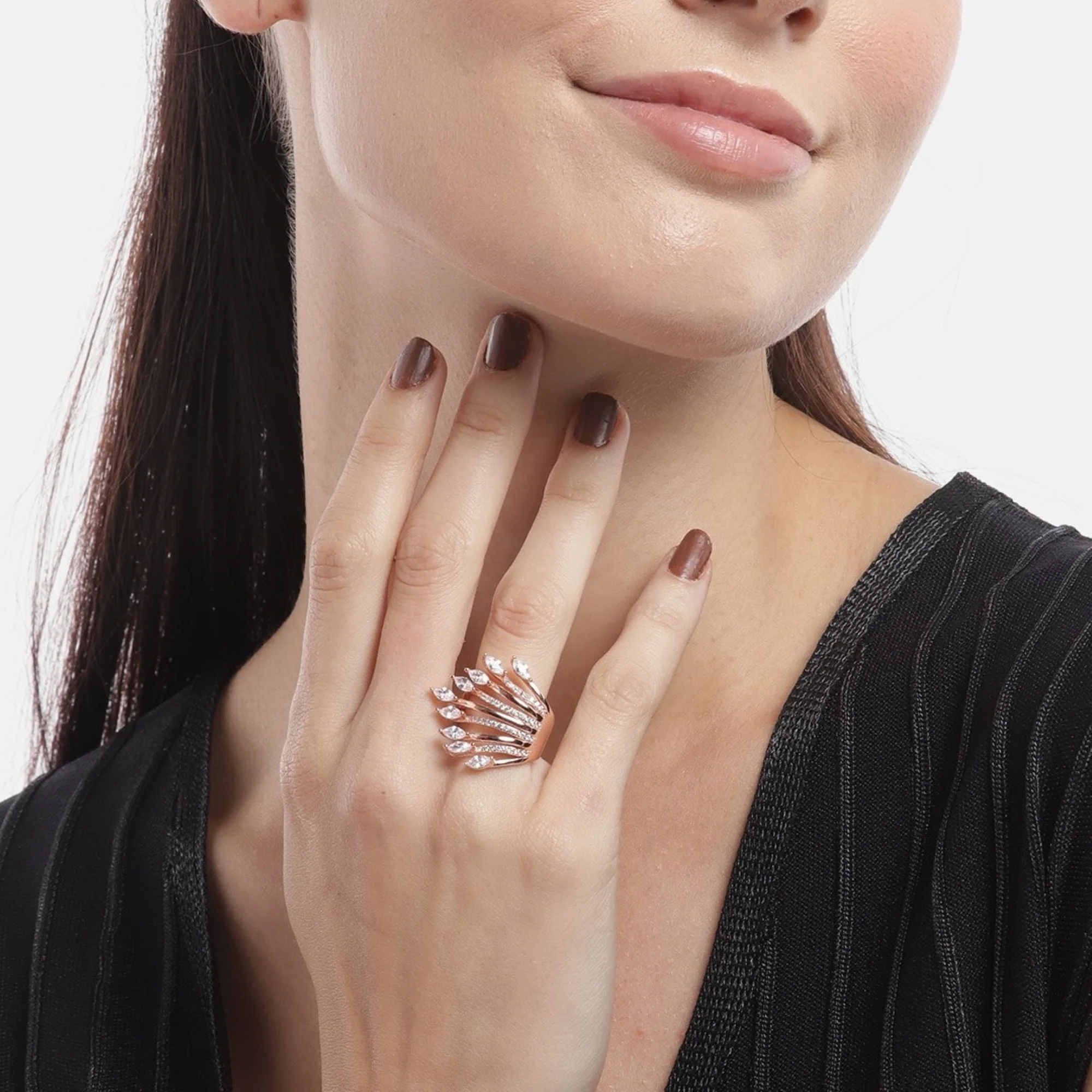 Charming Flora: Adjustable CZ Leaf Pattern 925 Sterling Silver Ring for Her (Onesize) - Image 2