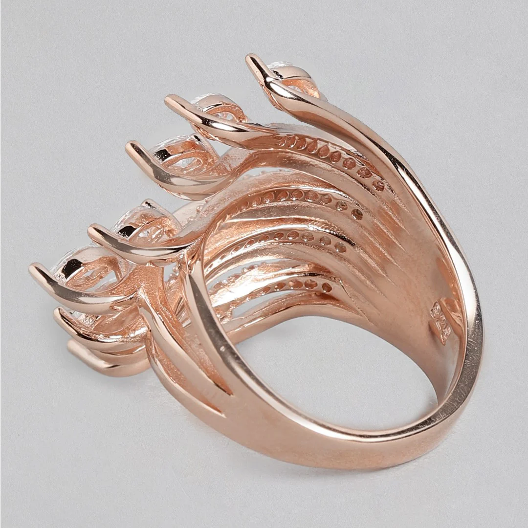 Charming Flora: Adjustable CZ Leaf Pattern 925 Sterling Silver Ring for Her (Onesize) - Image 6