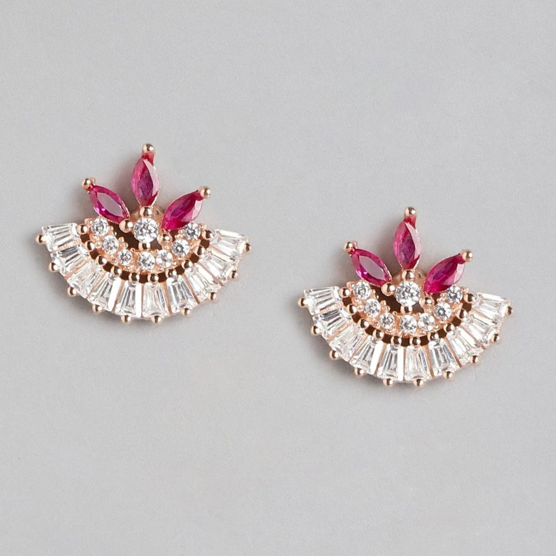 Charming Rose Gold Elegance CZ-Studded 925 Sterling Silver Stud Earrings - Image 3