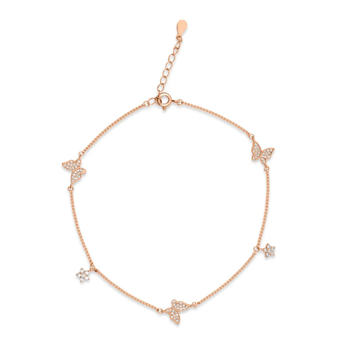Butterfly Charms CZ Rose Gold Plated 925 Sterling Silver Anklet - Image 4