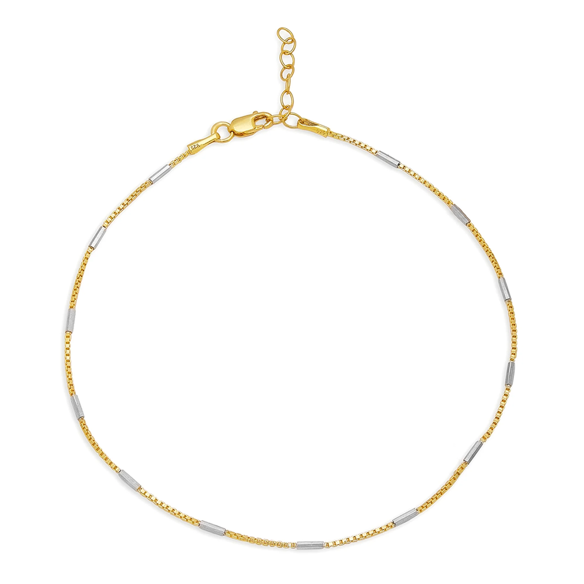 Chic Harmony 925 Sterling Silver Dual Tone Plated Box Chain Anklet - Image 6