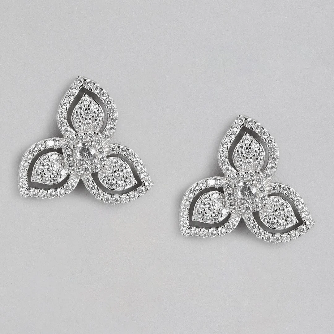 Chic Petals Rhodium Plated Flower 925 Sterling Silver Earrings - Image 3
