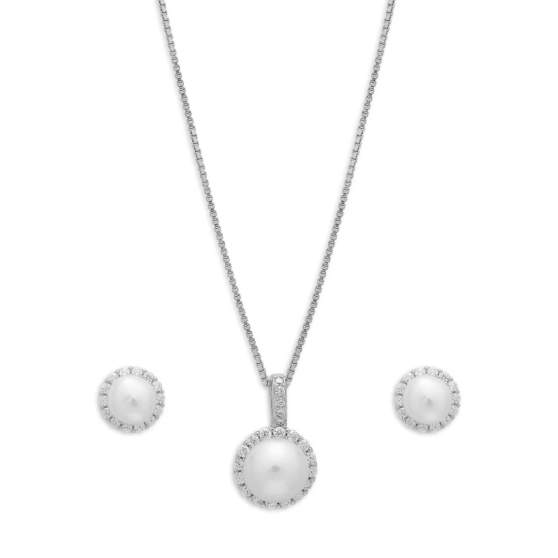 Circle of Elegance Rhodium-Plated 925 Sterling Silver Pearl Jewelry Set - Image 3