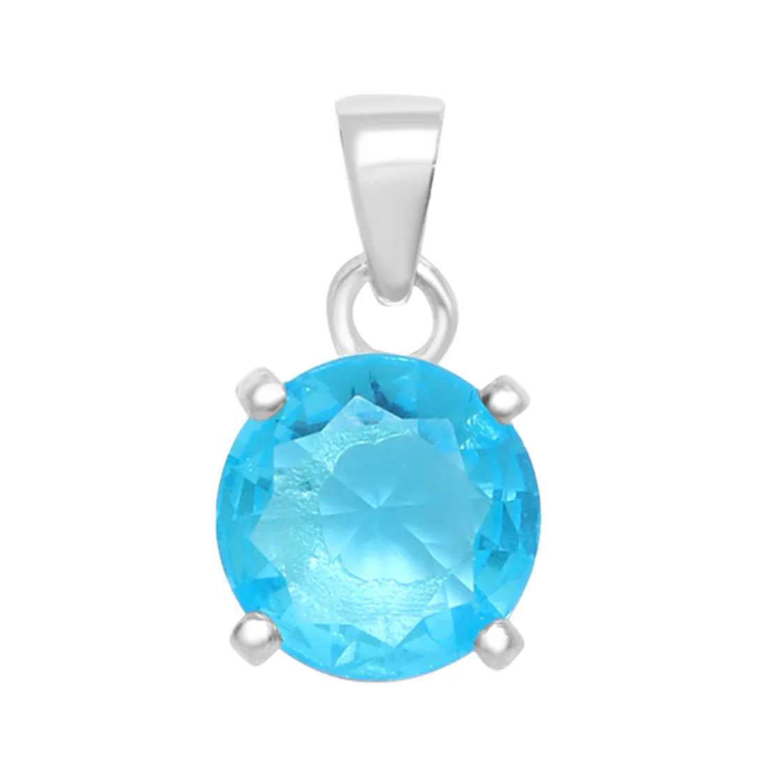 Classic Blue Topaz Rhodium Plated 925 Sterling Silver Pendant - Image 6