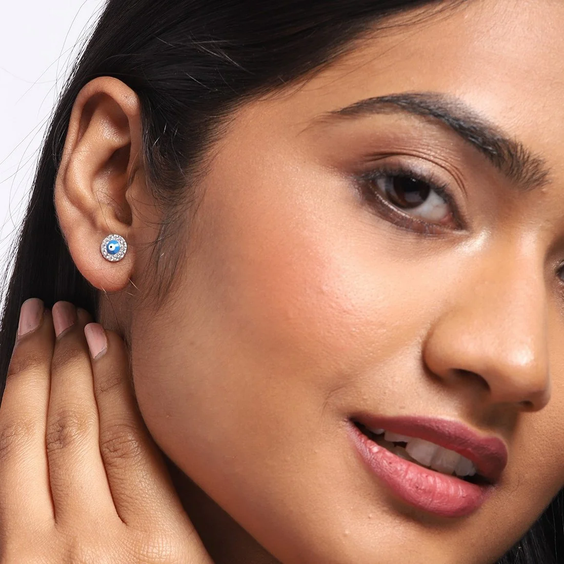 Tiny Evil Eye Stares 925 Silver Stud Earrings - Image 2