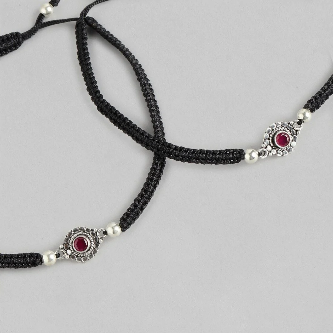 Classic Oxidized Red Stone 925 Sterling Silver Anklet - Image 5