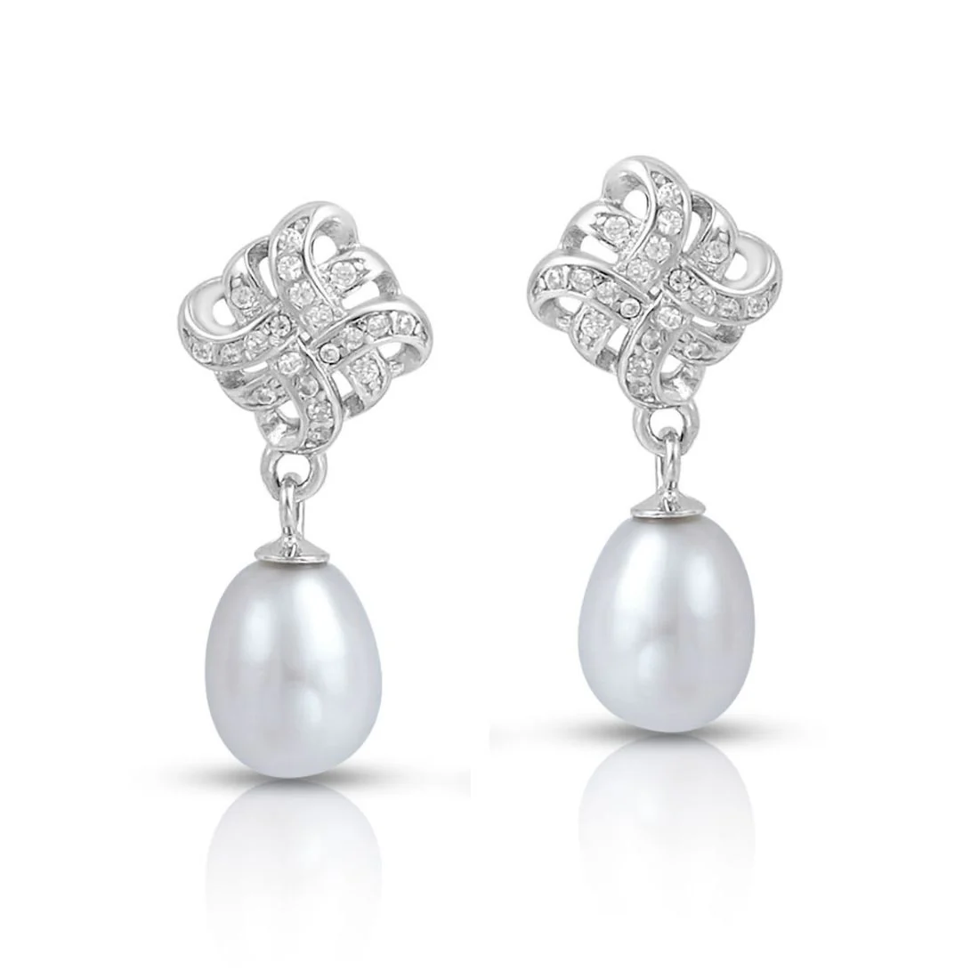 Classic Pearl Rhodium Plated 925 Sterling Silver Earrings - Image 4