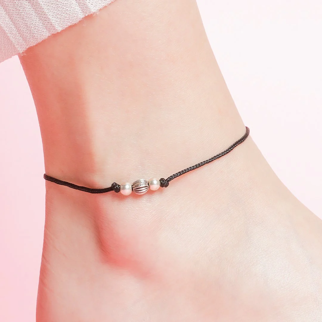 Classic Rhodium Plated 925 Sterling Silver Thread Anklet - Image 2