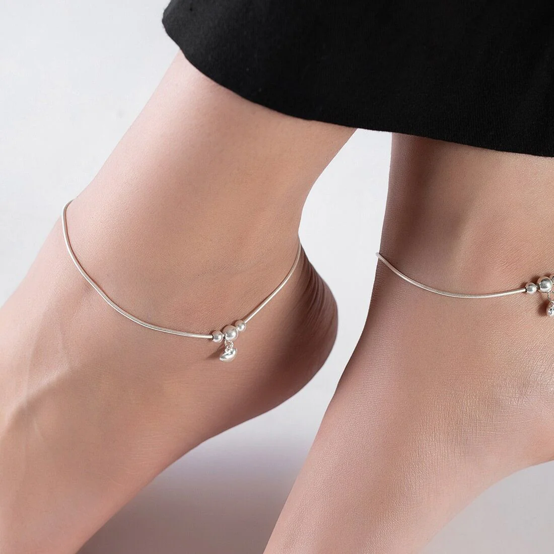 Classic Rhodium Plated Drop 925 Sterling Silver Chain Anklet - Image 2