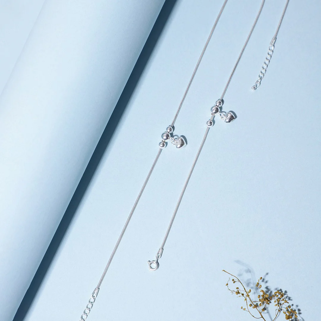 Classic Rhodium Plated Drop 925 Sterling Silver Chain Anklet - Image 5