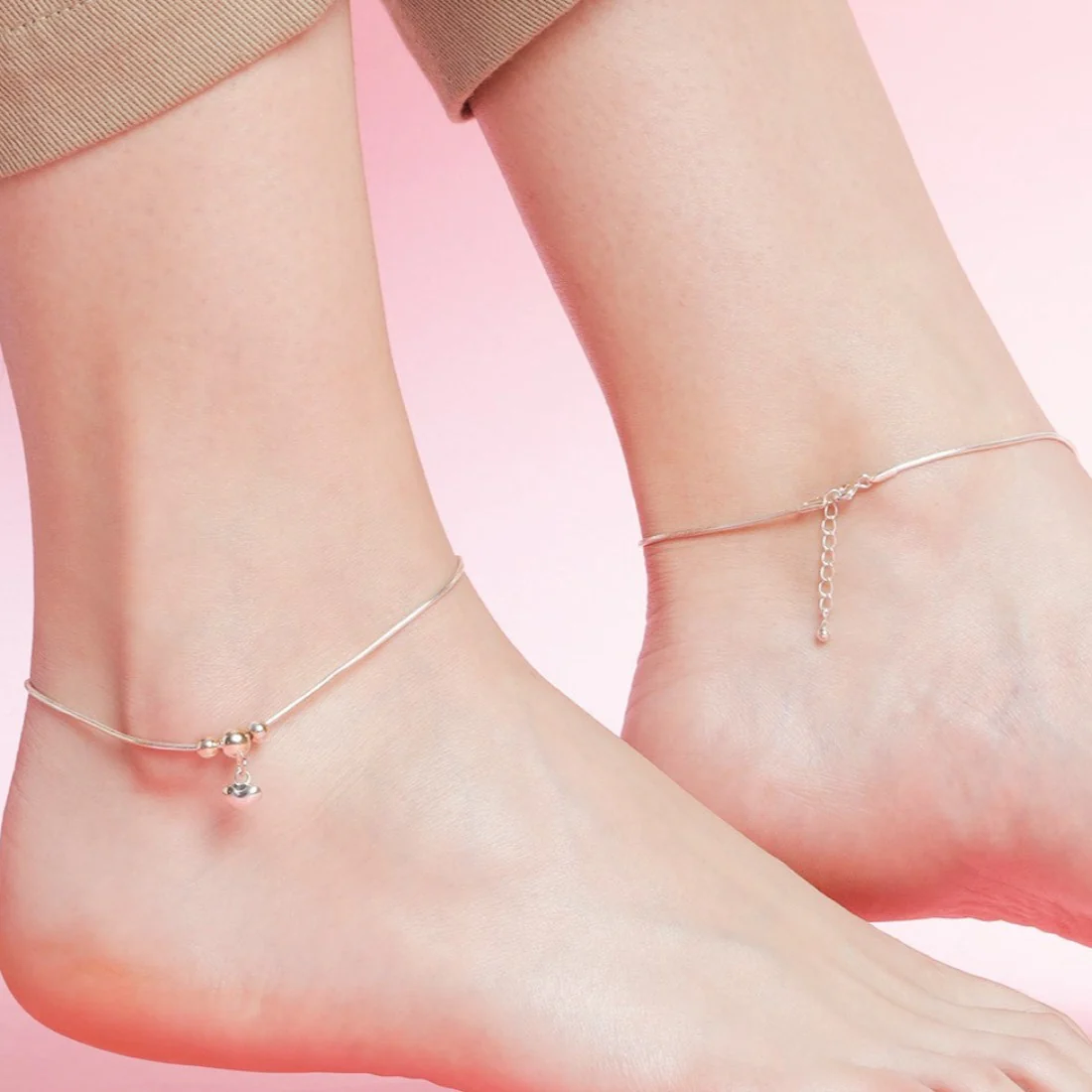 Classic Rhodium Plated Drop 925 Sterling Silver Chain Anklet - Image 7