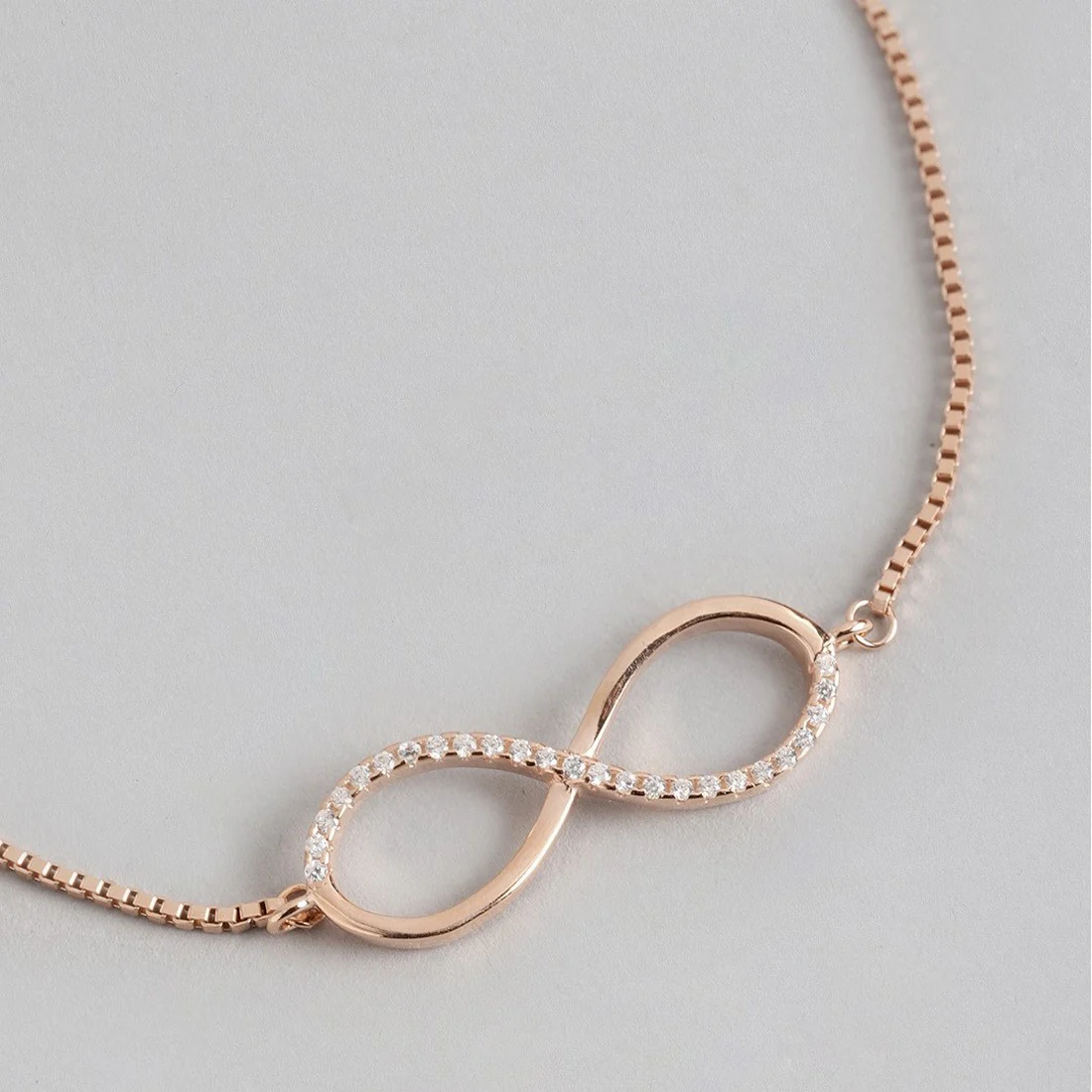 Classic Rose Gold Zircon Infinity 925 Silver Bracelet - Image 8