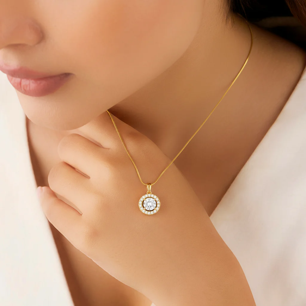Classic Solitaire Gold Plated 925 Sterling Silver Pendant with Snake Chain - Image 3