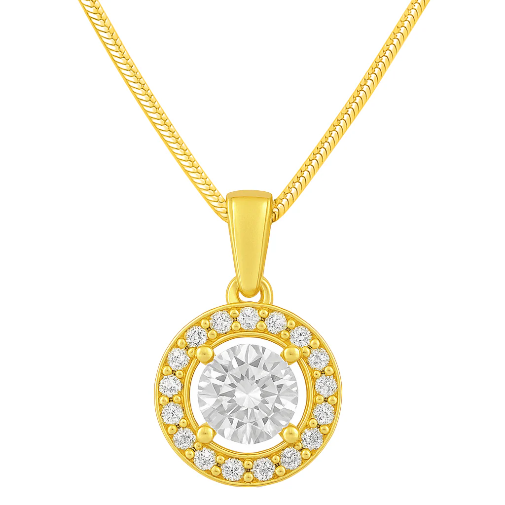 Classic Solitaire Gold Plated 925 Sterling Silver Pendant with Snake Chain - Image 4
