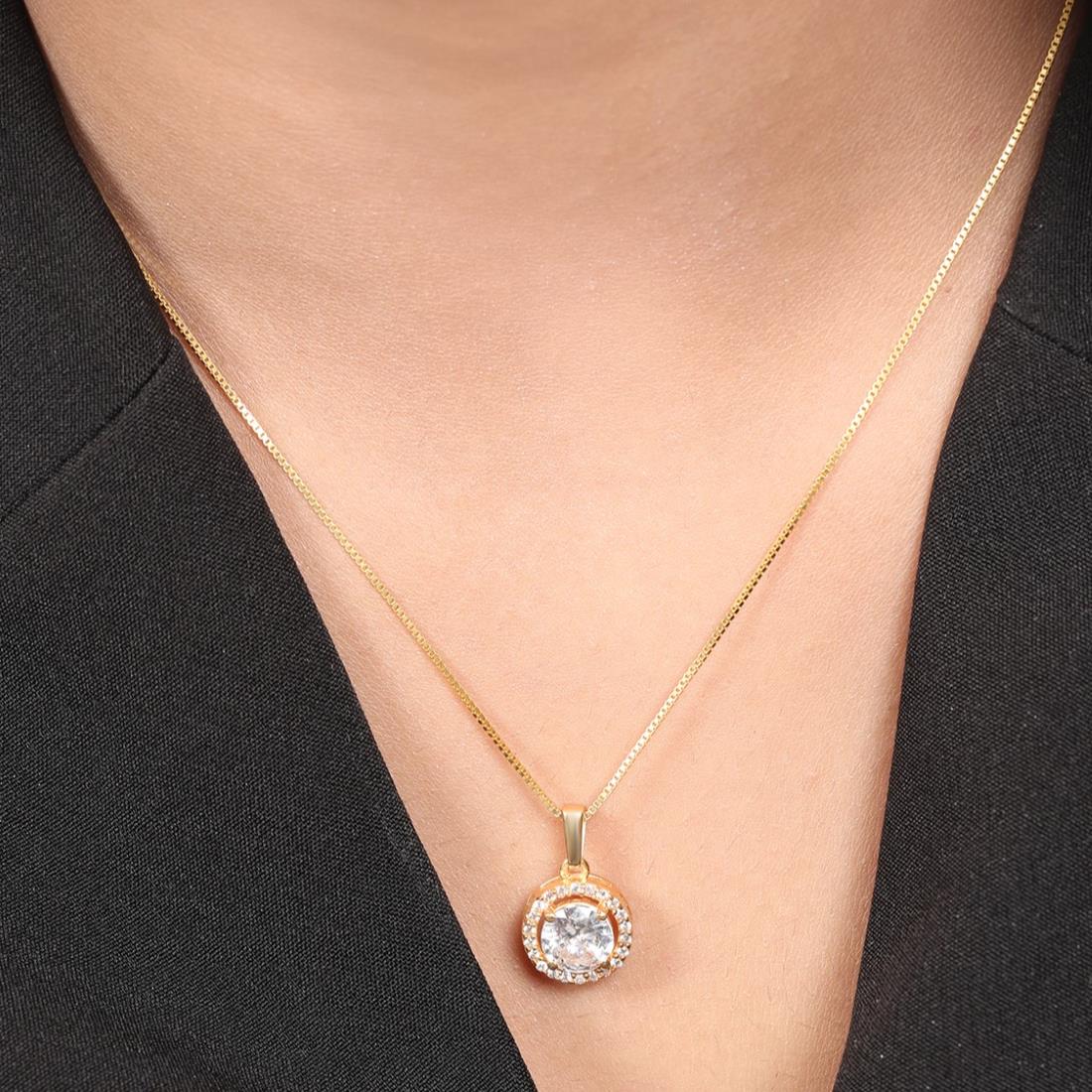 Classic Solitaire Golden Plated 925 Sterling Silver Pendant with Box Chain Gift Hamper - Image 5