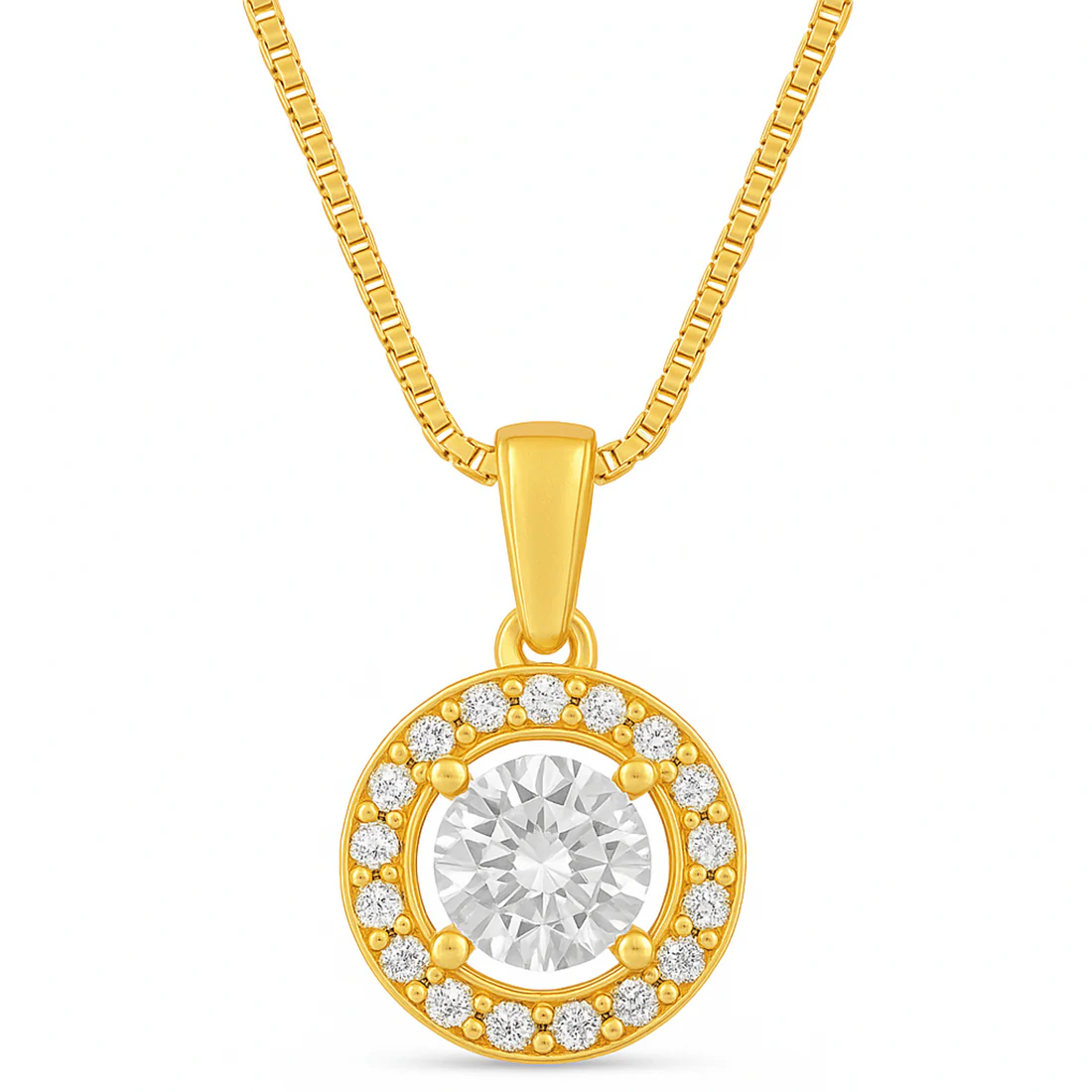 Classic Solitaire Golden Plated 925 Sterling Silver Pendant with Box Chain Gift Hamper - Image 8