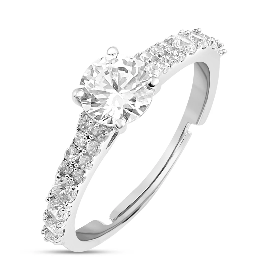 Classic Solitaire Rhodium Plated 925 Sterling Silver Ring - Image 4