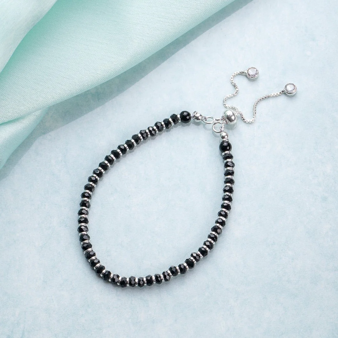 Classy Black Beaded 925 Sterling Silver Bracelet