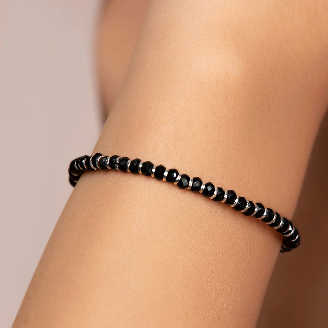 Classy Black Beaded 925 Sterling Silver Bracelet - Image 2