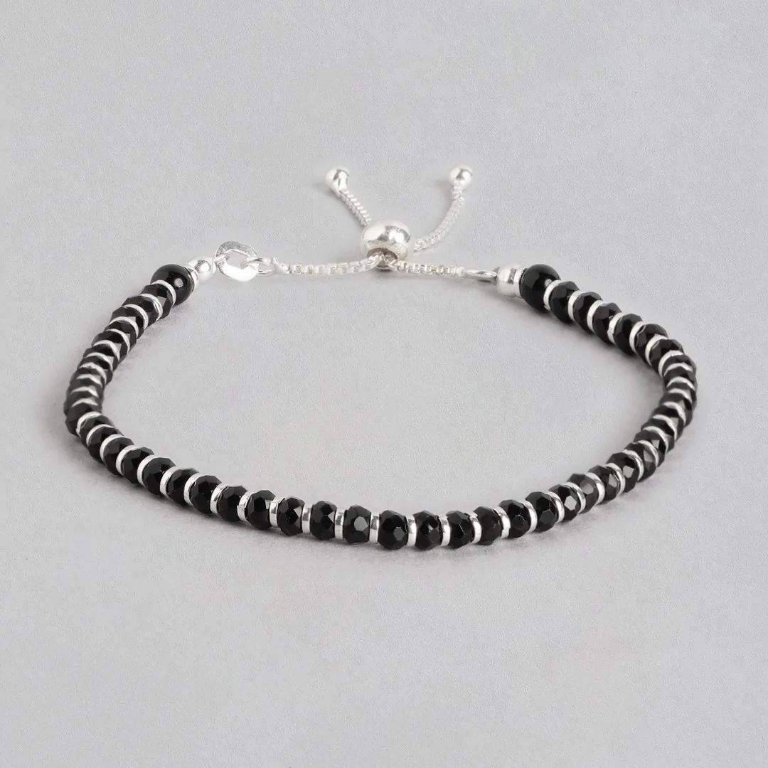Classy Black Beaded 925 Sterling Silver Bracelet - Image 8