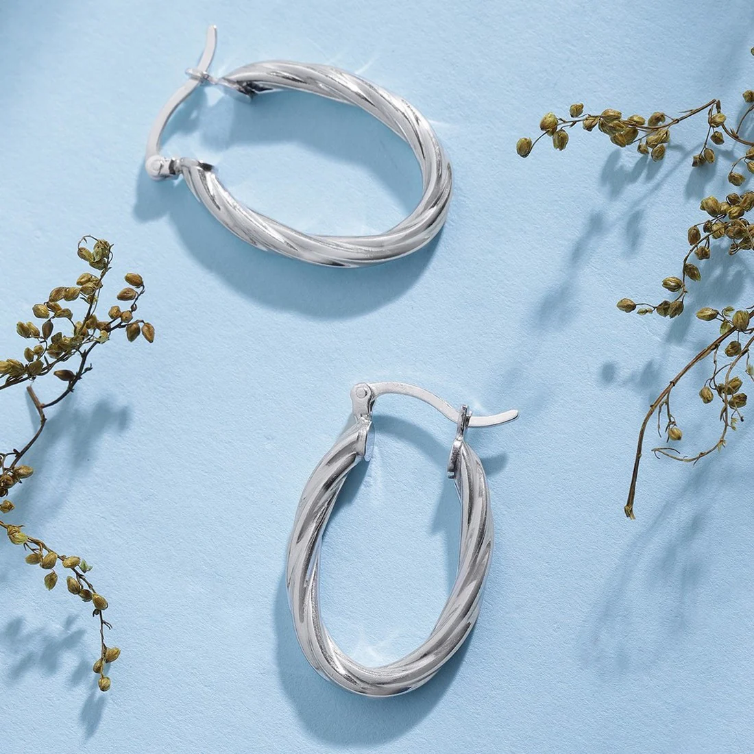 Classy Rhodium Plated 925 Sterling Silver Hoops
