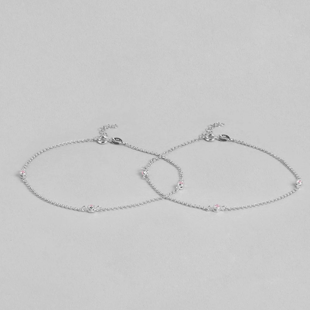 CZ Drop Rhodium Plated 925 Sterling Silver Chain Anklet - Image 5