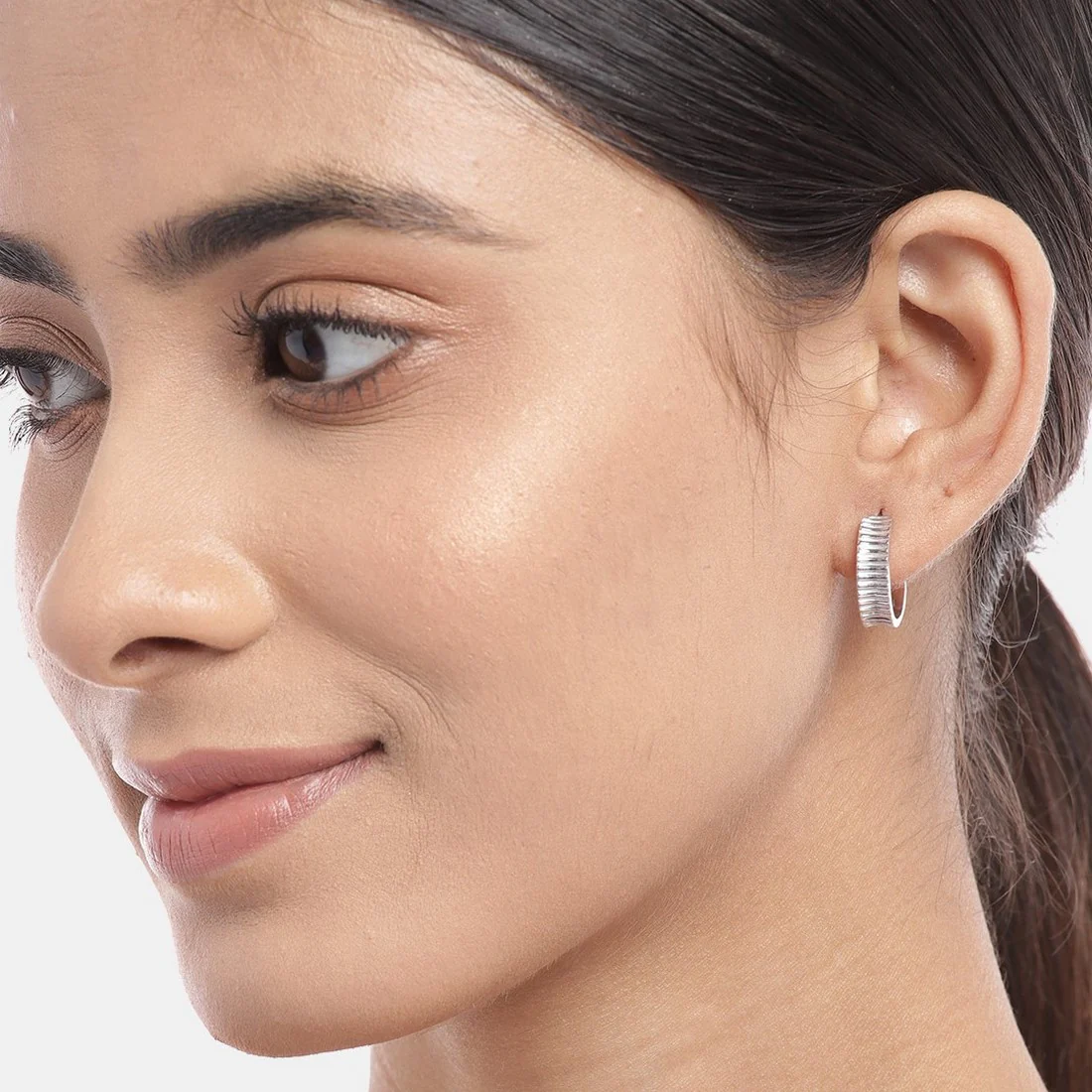 Contemporary Half Hoop Rhodium Plated Earring - Image 3