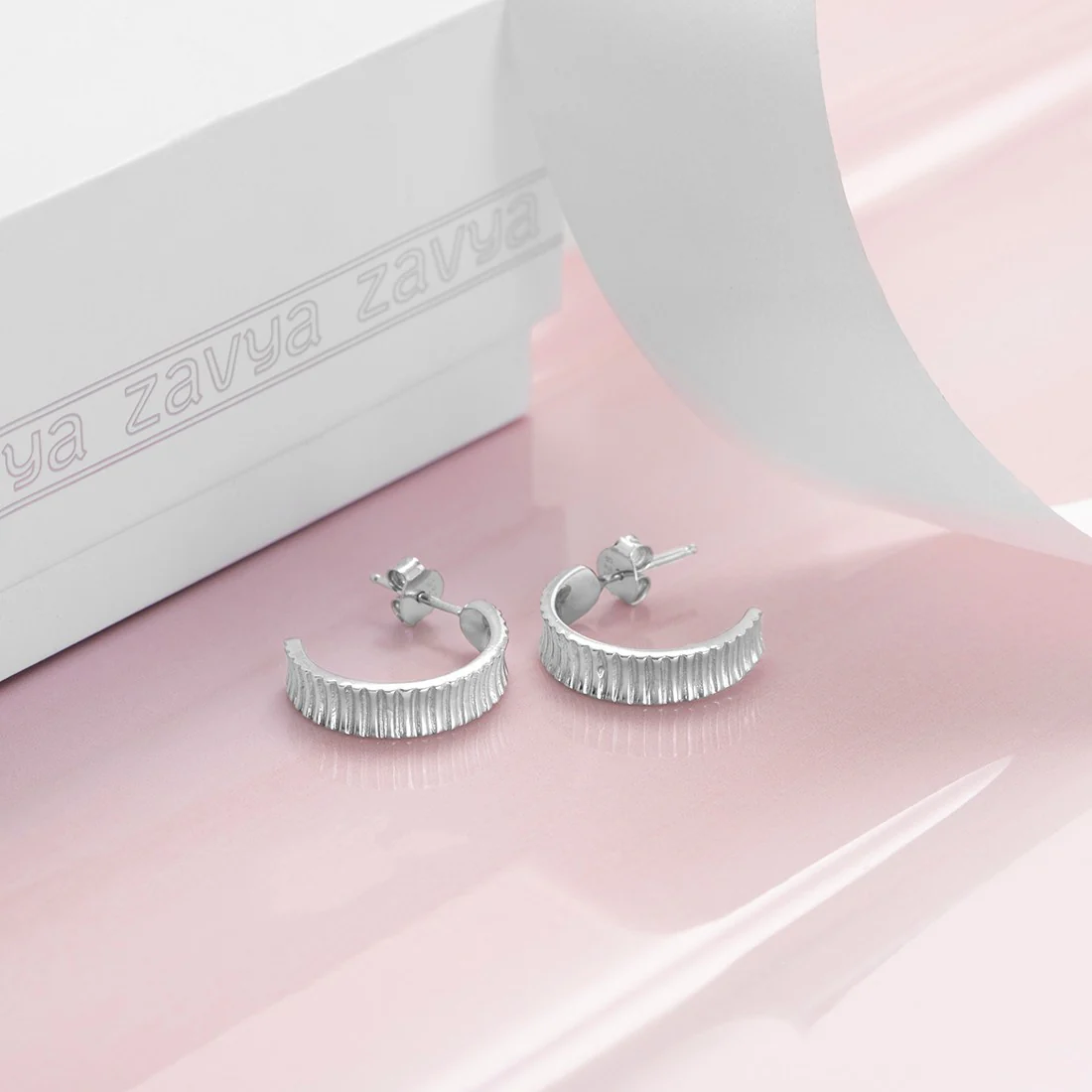 Contemporary Half Hoop Rhodium Plated Earring - Image 4
