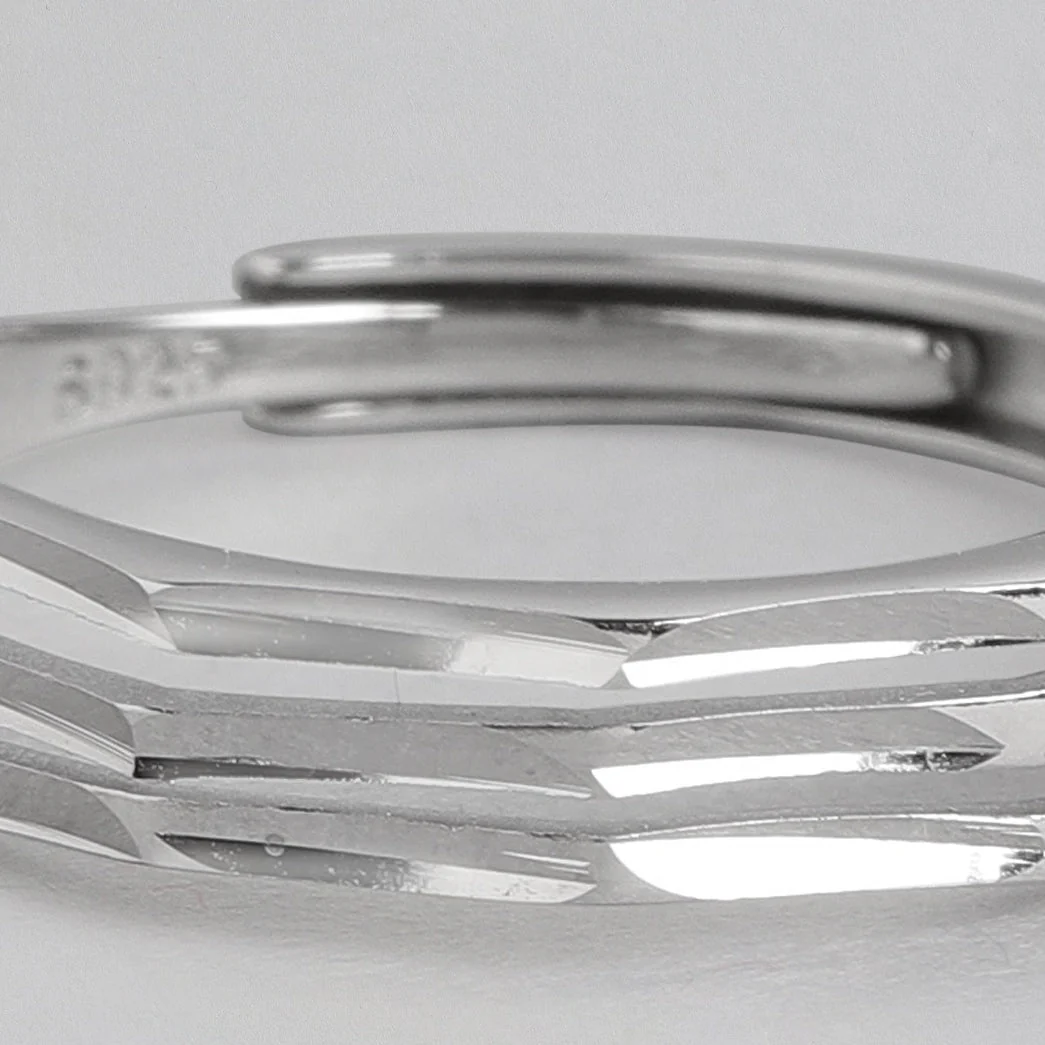 Rhodium Plated 3 Lines 925 Sterling Silver Mens Ring Gift Hamper (Adjustable) - Image 7