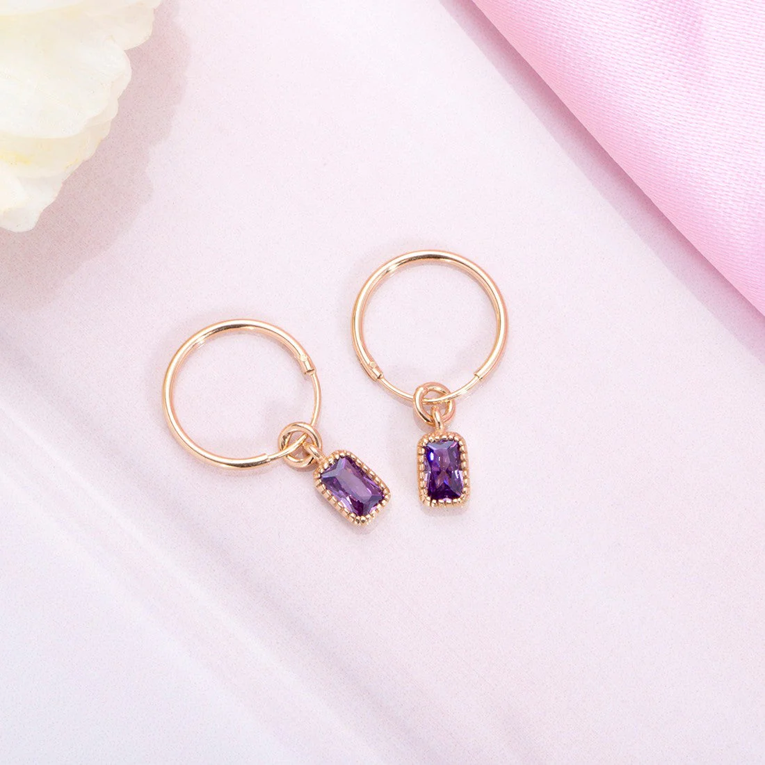 Amethyst Stone Rose Gold Plated 925 Sterling Silver Hoop Earring Gift Hamper - Image 3