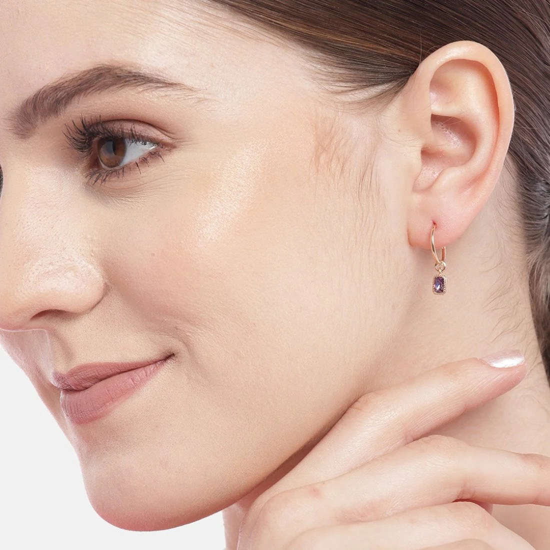 Amethyst Stone Rose Gold Plated 925 Sterling Silver Hoop Earring Gift Hamper - Image 4