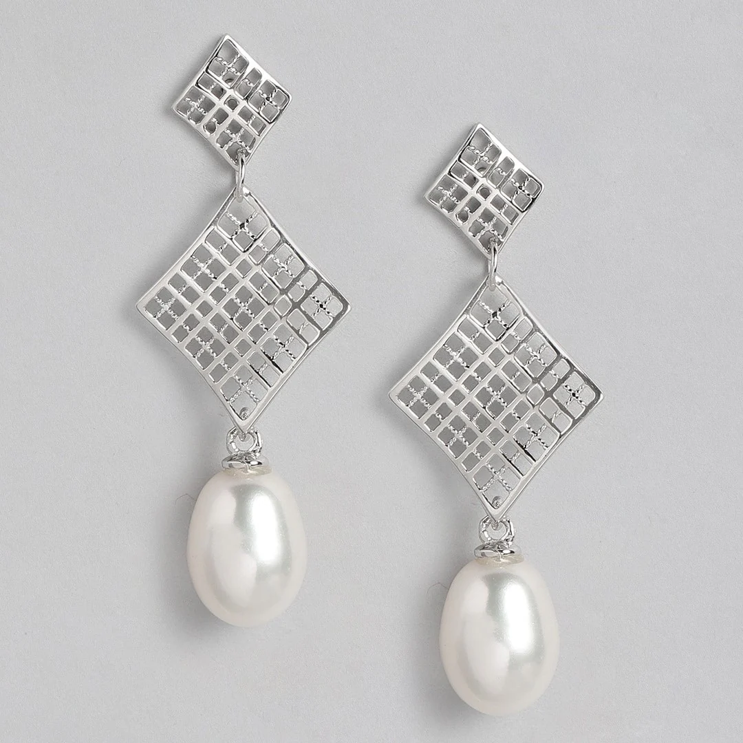 Pearl Drop Earrings 925 Silver Studs - Image 4