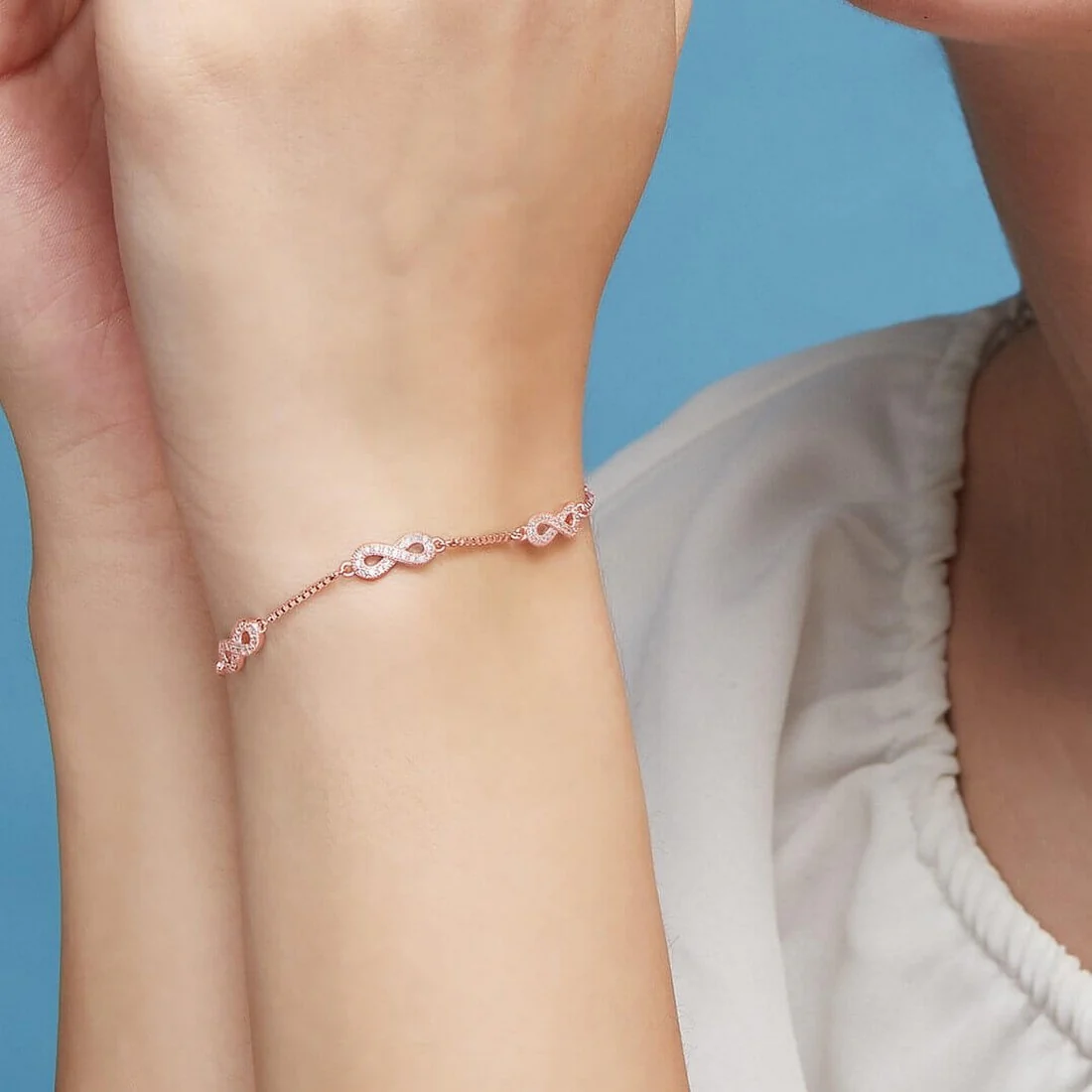 Classy Rose Gold Infinity 925 Silver Bracelet - Image 3