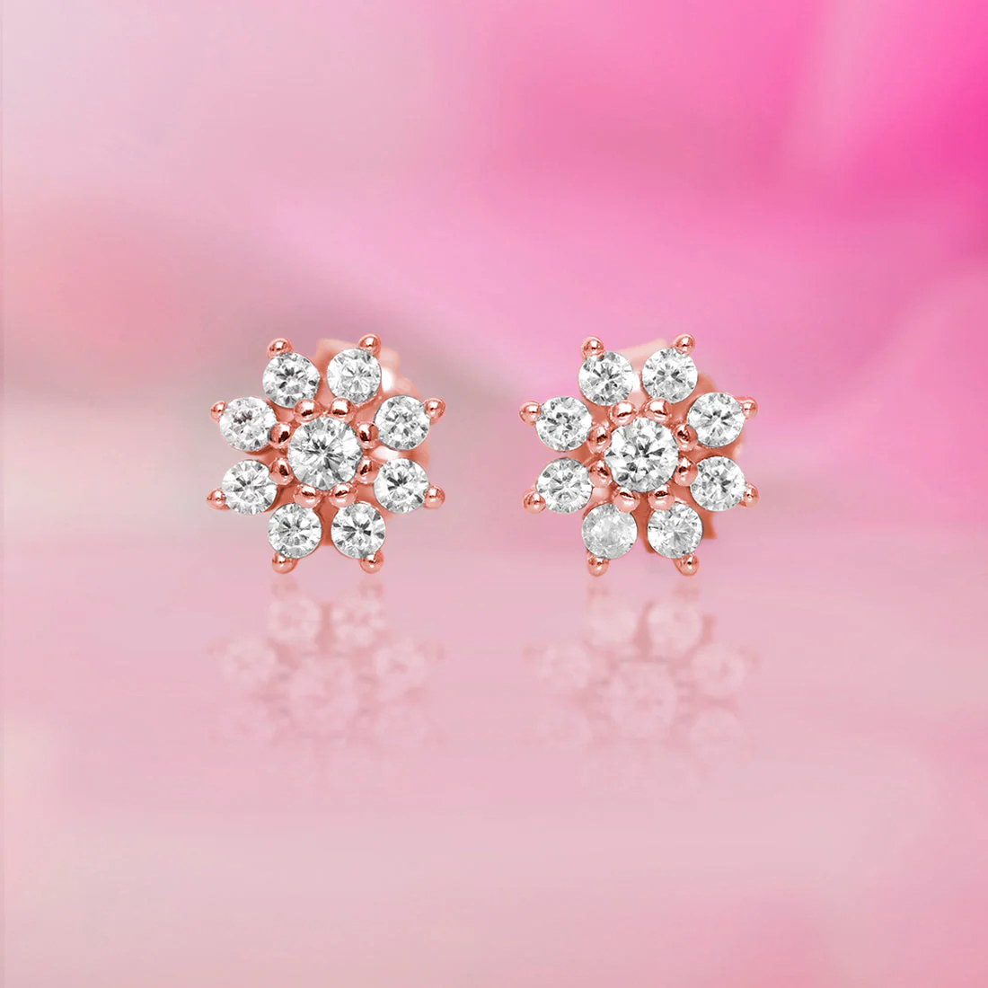 CZ Studded Floral Rose Gold 925 Sterling Silver Stud Earrings Gift Hamper - Image 2