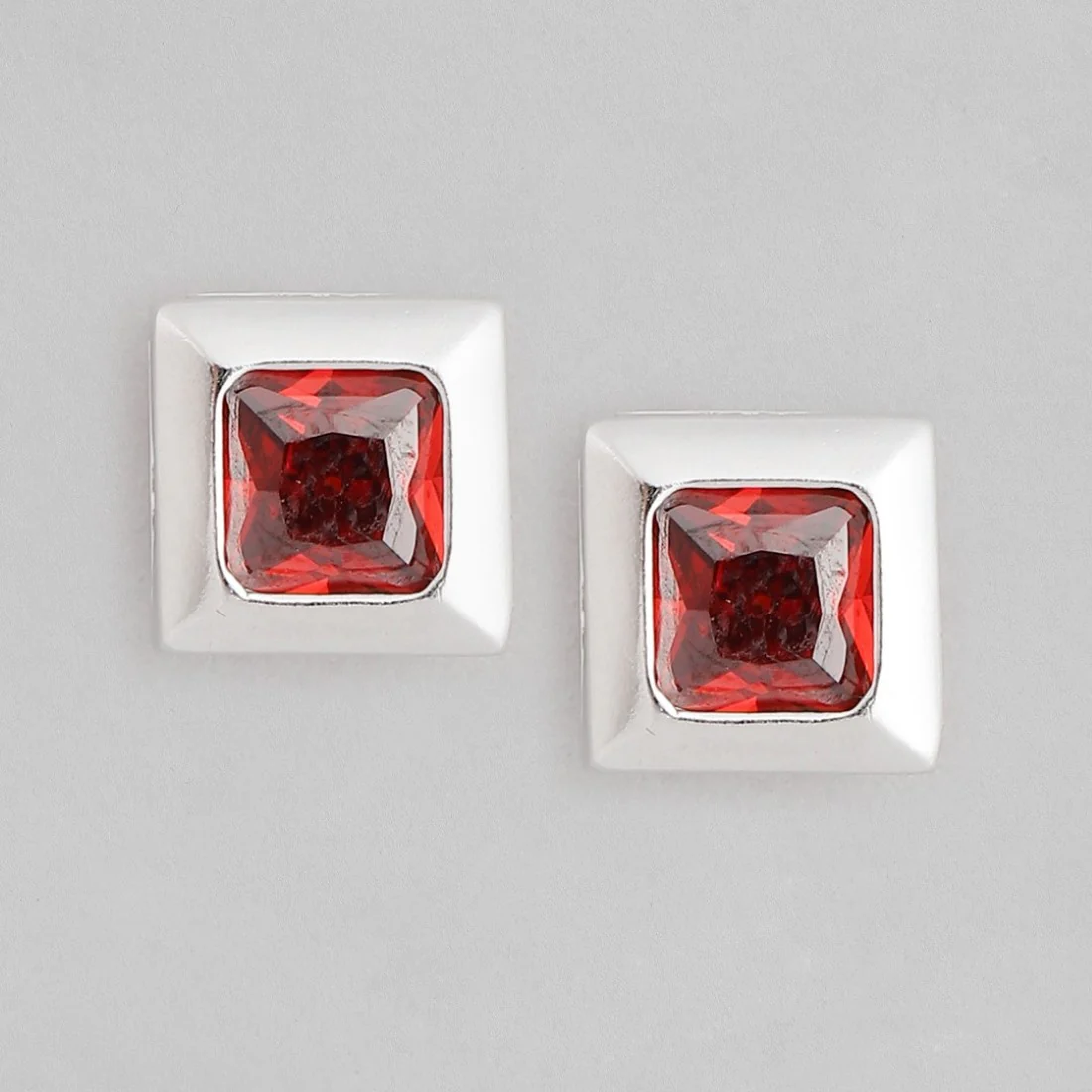 Red Stone Stud 925 Silver Earrings - Image 5