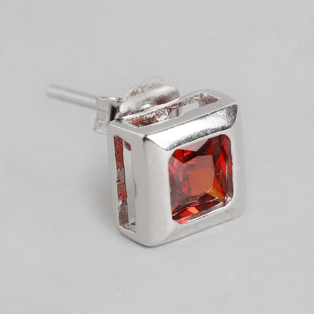 Red Stone Stud 925 Silver Earrings - Image 6