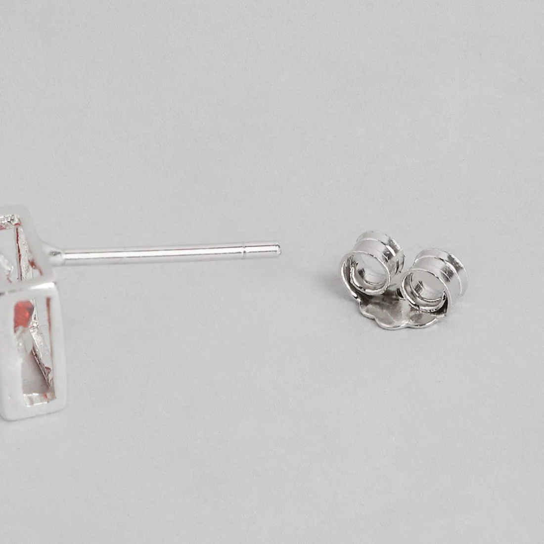 Red Stone Stud 925 Silver Earrings - Image 7