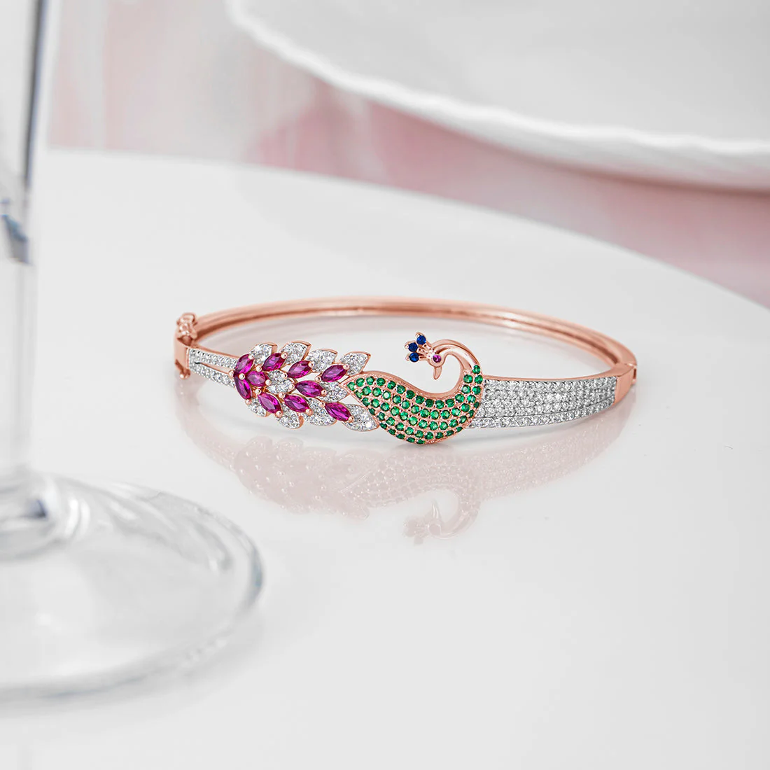 Peacock 925 Sterling Silver Bracelet In Rose Gold Gift Hamper - Image 7